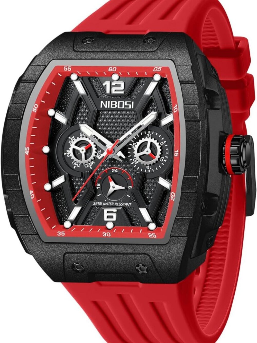 Stylish Men's Big Face Analog Watch with Black Silicone Strap & Day Date Feature